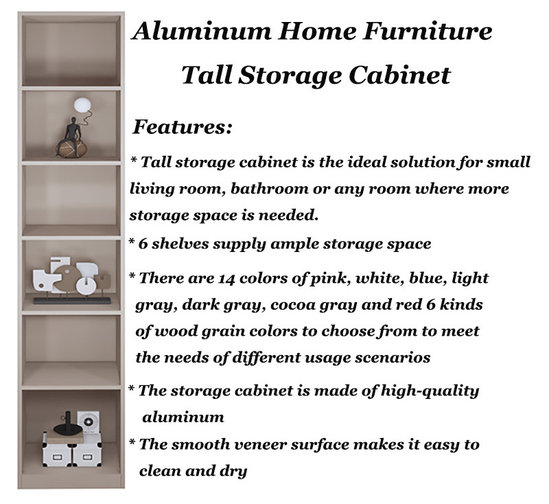 Elegant Home Furniture Aluminum Freestanding Tall Narrow Storage Cabinet for Bathroom Kitchen Living Room with 6 Tier Shelve