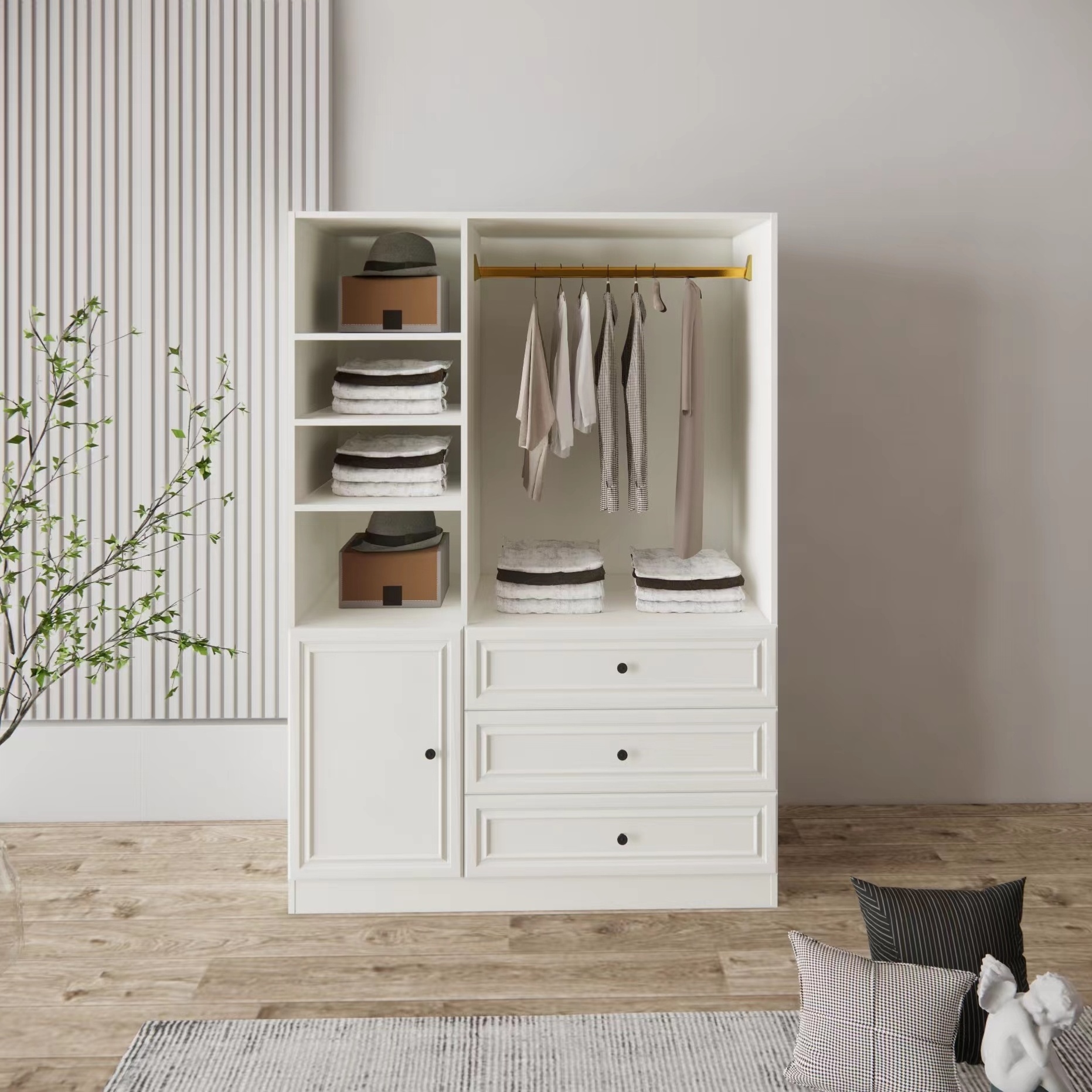 Space enough free standing modern bedroom furniture clothes cabinet aluminum dampproof modular doors drawers simple wardrobe