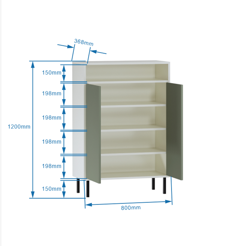 Environment Friendly Floor-Standing Two-Tone Light Green/White Entryway Aluminum Shoe Cabinet with Two Doors