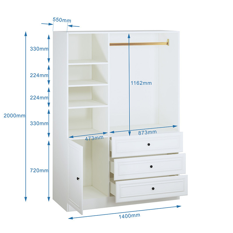 Recyclable Furniture Modern Wardrobe Open Shelves Aluminum Wardrobe with Clothes Rails and Shelves