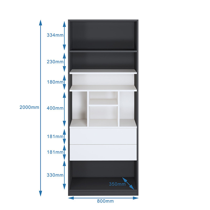 Aluminum Bookshelf Industrial 6-Tier 2-Drawer Bookcase Aluminum Bookshelves for Living Room, Bedroom