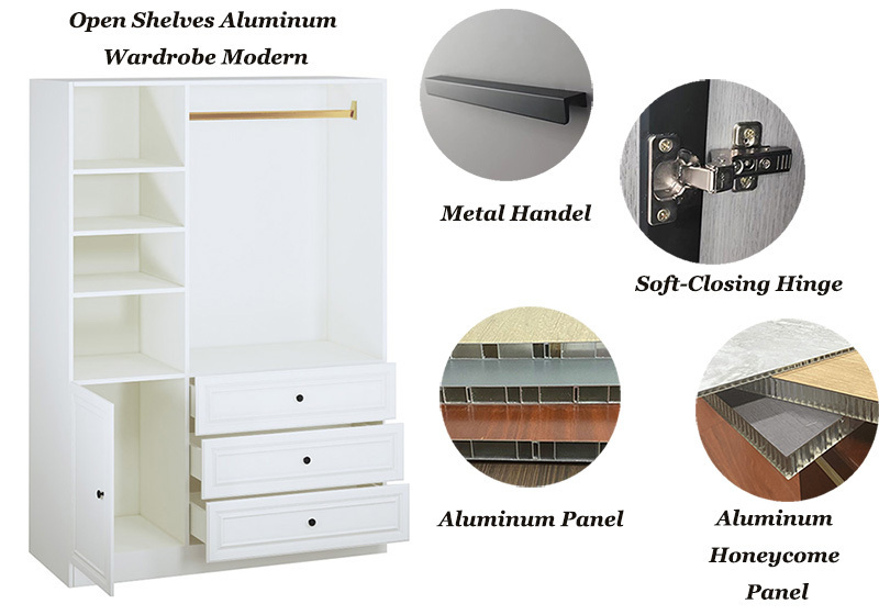 Recyclable Furniture Modern Wardrobe Open Shelves Aluminum Wardrobe with Clothes Rails and Shelves