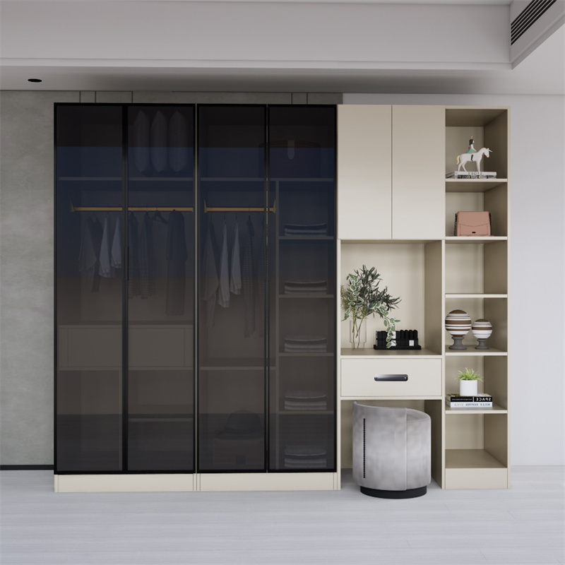 Hored furniture manufacturer all aluminum alloy luxury wardrobe room design bedroom wall cabinet with glass doors