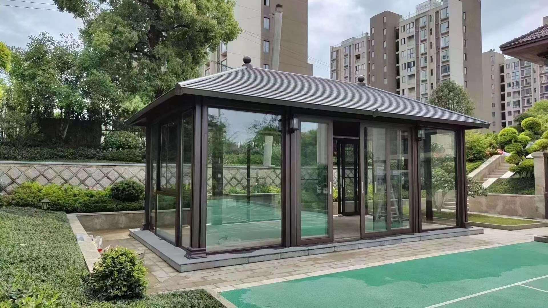 Factory motorised Outdoor sunroom Gazebo Modern green house Aluminium pavilion Louver Roof Bioclimatic Pergola for Sunshade