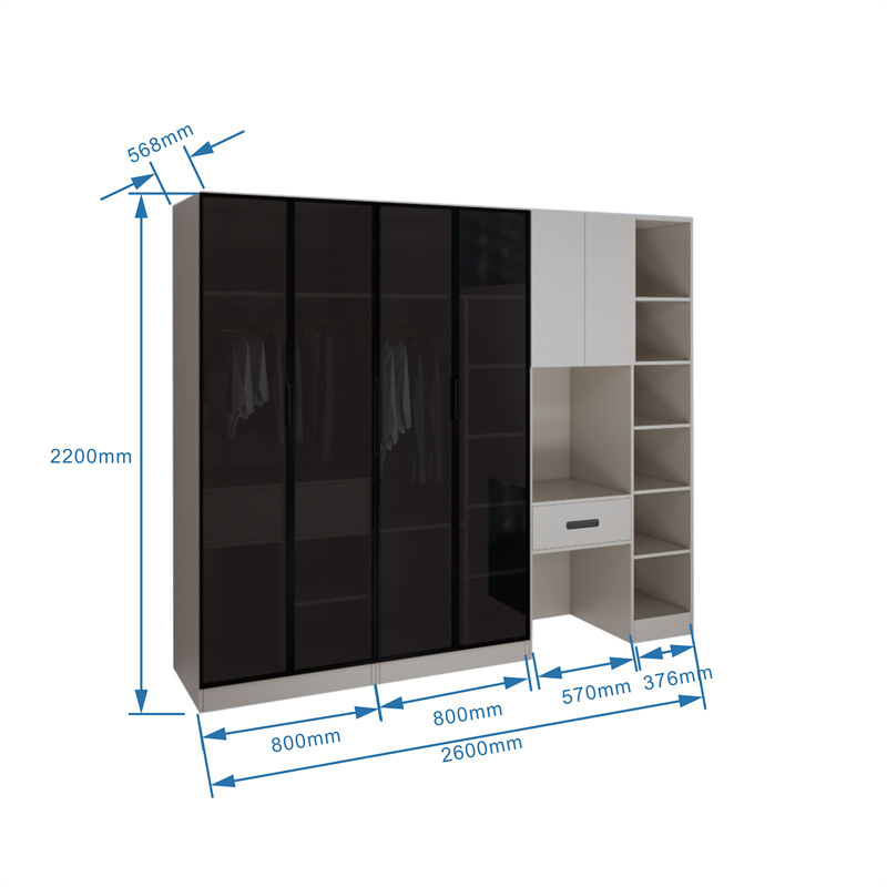 Hored furniture manufacturer all aluminum alloy luxury wardrobe room design bedroom wall cabinet with glass doors