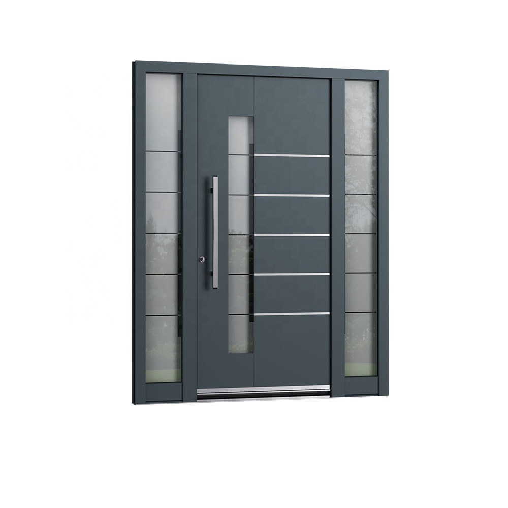 Security Main Pivot Front Doors Superhouse Aluminum Alloy for Houses Modern Glass Graphic Design Customized Stainless Steel