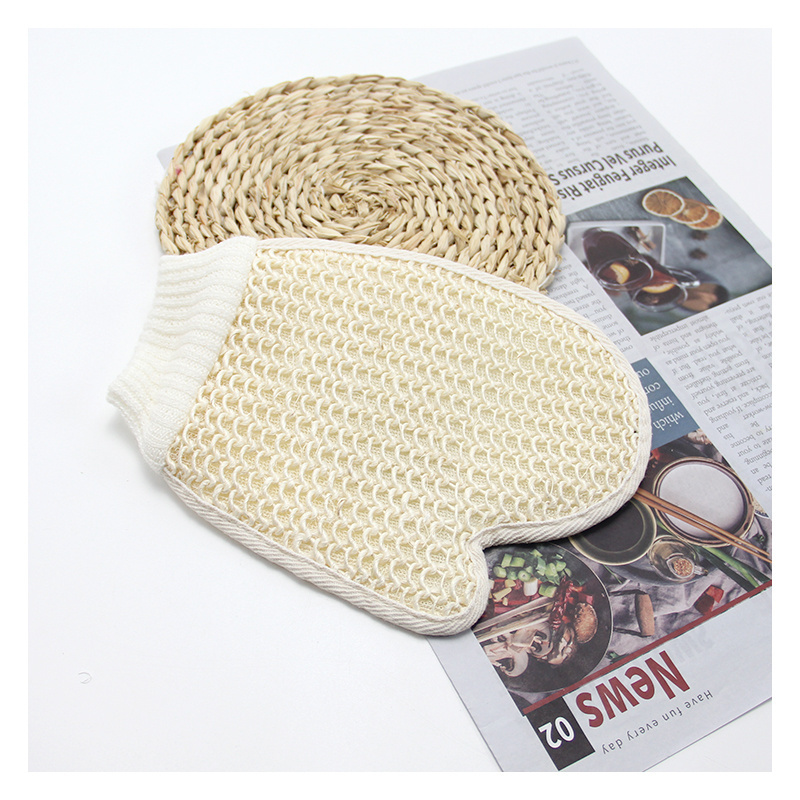 wholesale Eco-friendly Natural Exfoliating Sisal Hemp Fiber Loofah Glove Mitt Mitten Bath Sponge Scrubber Remove Dead Skin Glove