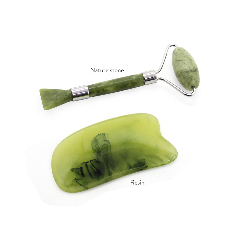 Wholesale Natural Facial Jade Roller and Gua Sha Massage Tools Jade Face Massage Roller and Guasha Set