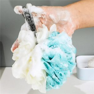 wholesale Large Bath Shower Sponge Pouf Loofahs Eco-friendly Custom Blue PE Bath Puff Body Net Scrubbing Shower Sponge