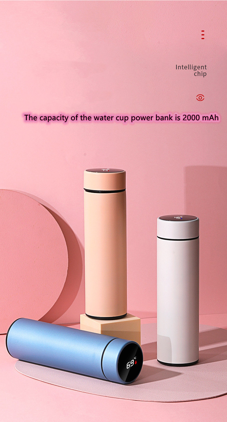 2021Power bank smart water bottle thermos temperature display vacuum insulated stainless steel water bottle