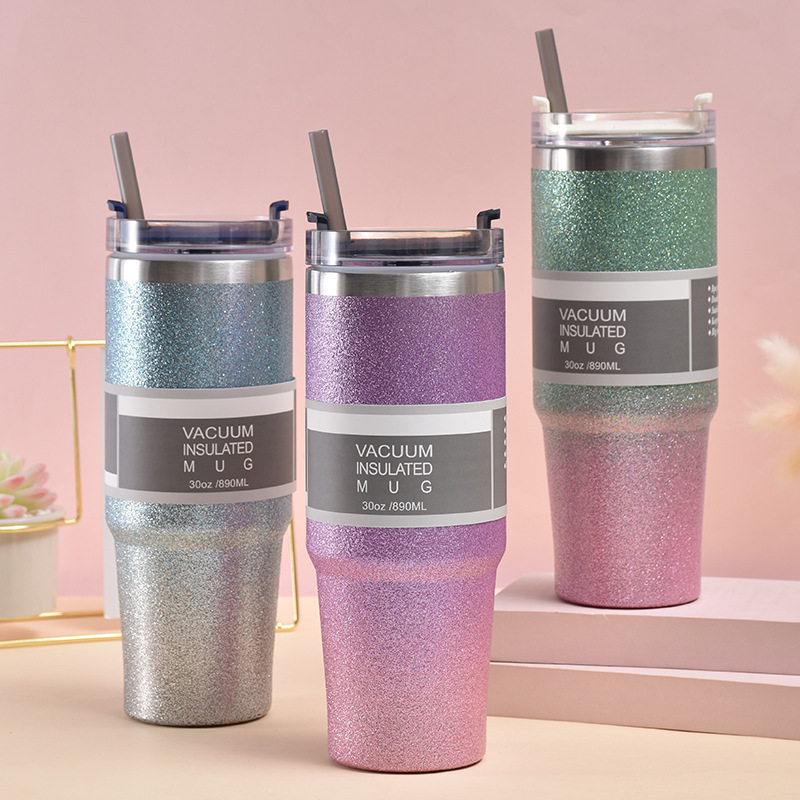 Diamond PaintCar Vacuum Thermos Travel Insulated Double Wall Tumbler 304 Stainless Steel Coffee Mug Cup with Straw