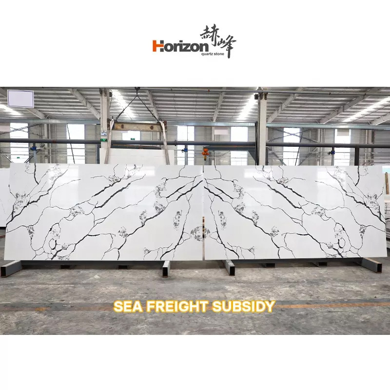 2023 Horizon 3200*1600*18 quartz  slab artificial black quartz kitchen countertop white alabaster quartz slab