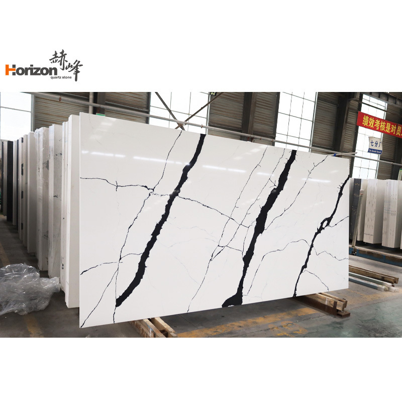 2023 Horizon Modern White Artificial Engineered Marble Acrylic Sheet Quartz Faux Stone Slab