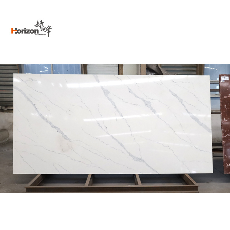 2023 Artificial stone 2cm quartz slab vanity counntertop Carrara white quartz stone countertop book match jumbo calacatta quartz