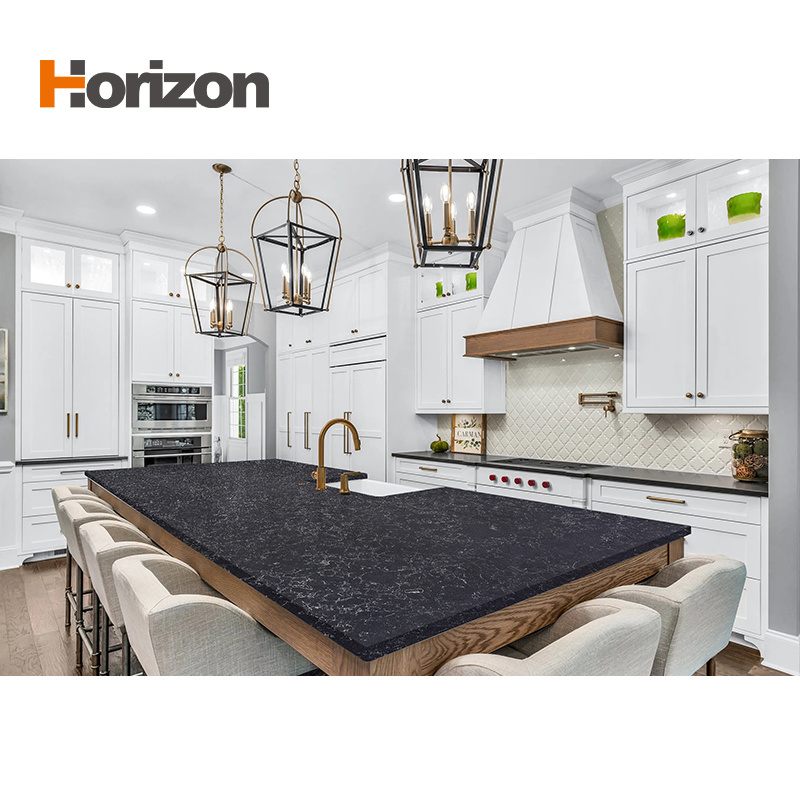 Factory price black carrara quartz countertop glossy quartz countertop black quartz countertops