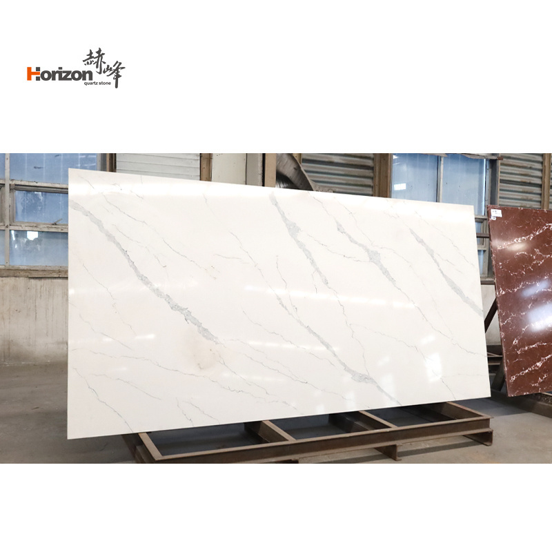 2023 Artificial stone 2cm quartz slab vanity counntertop Carrara white quartz stone countertop book match jumbo calacatta quartz