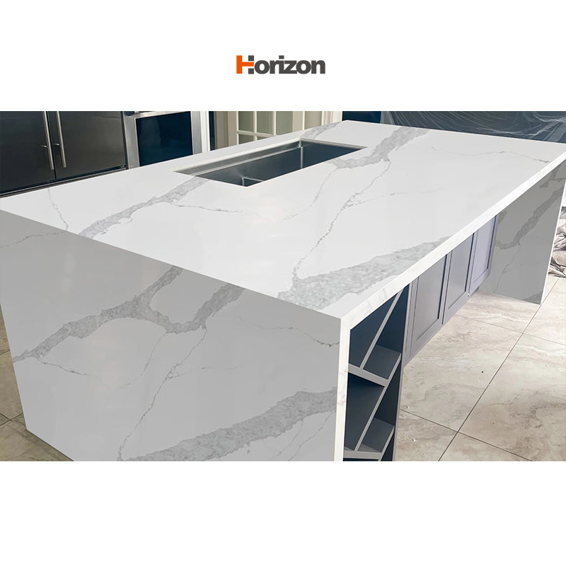 0 Silica Stone Calacatta White Polished Surface Bookmarked Artificial Quartz Stone Countertop Slabs