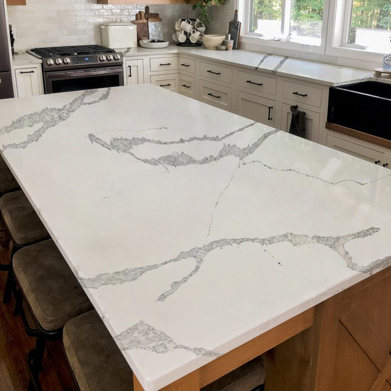 0 Silica Stone Calacatta White Polished Surface Bookmarked Artificial Quartz Stone Countertop Slabs