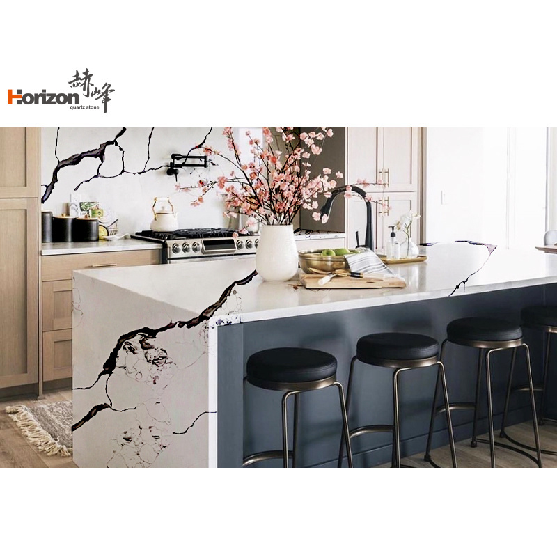 2023 Horizon 3200*1600*18 quartz  slab artificial black quartz kitchen countertop white alabaster quartz slab