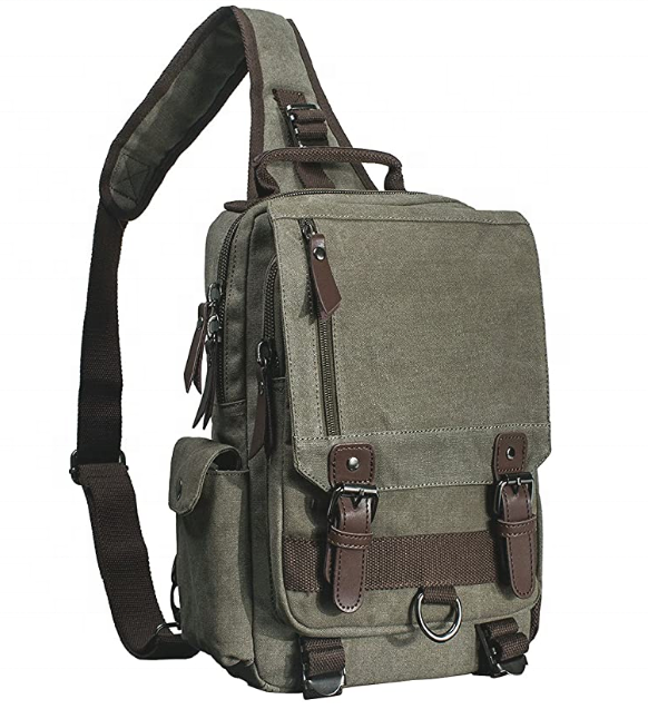 Durable Washed Canvas Cross Body Messenger Bag Laptop Shoulder Sling Backpack Travel Rucksack w/ Multi pockets& Adjustable Strap