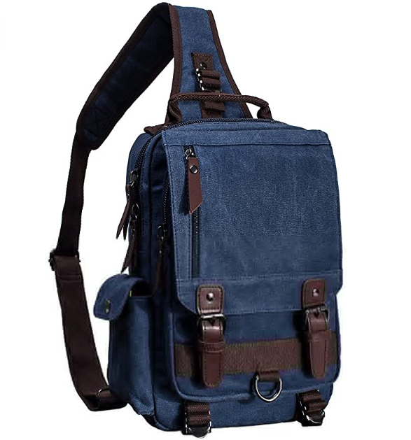 Durable Washed Canvas Cross Body Messenger Bag Laptop Shoulder Sling Backpack Travel Rucksack w/ Multi pockets& Adjustable Strap