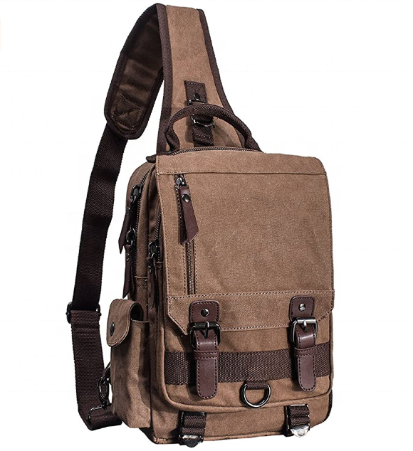 Durable Washed Canvas Cross Body Messenger Bag Laptop Shoulder Sling Backpack Travel Rucksack w/ Multi pockets& Adjustable Strap