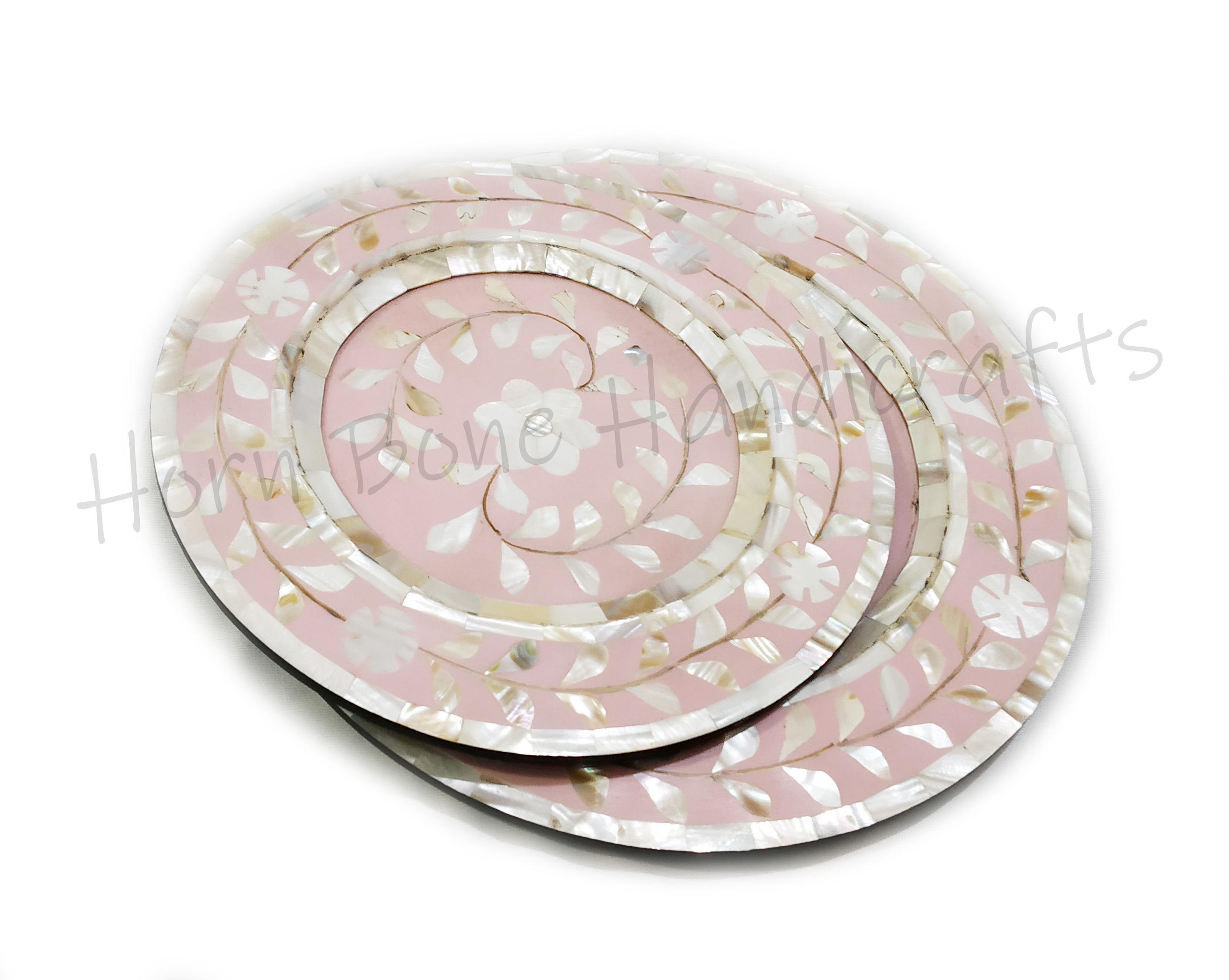 River Shell Inlay Charger Plate in Light Pink Color MOP Inlay Floral Design Round Plates Mother of Pearl Dessert Serving Saucer