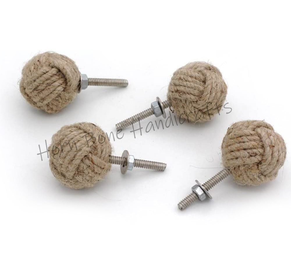 Jute Knot Drawer Knob Nautical Decor Jute Cabinet Handle Knob Jute Rope Shelves Drawer Knobs for Cupboard Rattan Dresser Konb