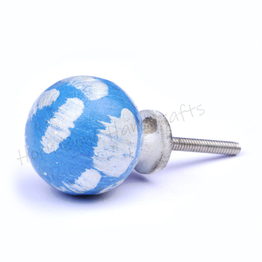 Best Quality Rustic Wooden Drawer Knob Drawer Knob Blue And White Spotted Rustic Design Cabinet Door Handle Hardware Drawer Pull