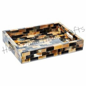 Natural Black and Brown Horn Rectangular Serving Tray Ox Horn Handmade Decorative Storage Tray For Hotel & Restaurants