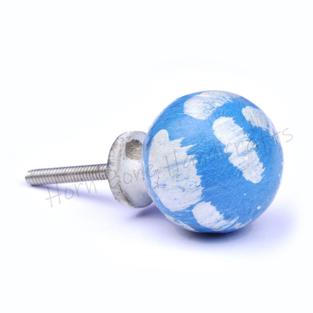 Best Quality Rustic Wooden Drawer Knob Drawer Knob Blue And White Spotted Rustic Design Cabinet Door Handle Hardware Drawer Pull