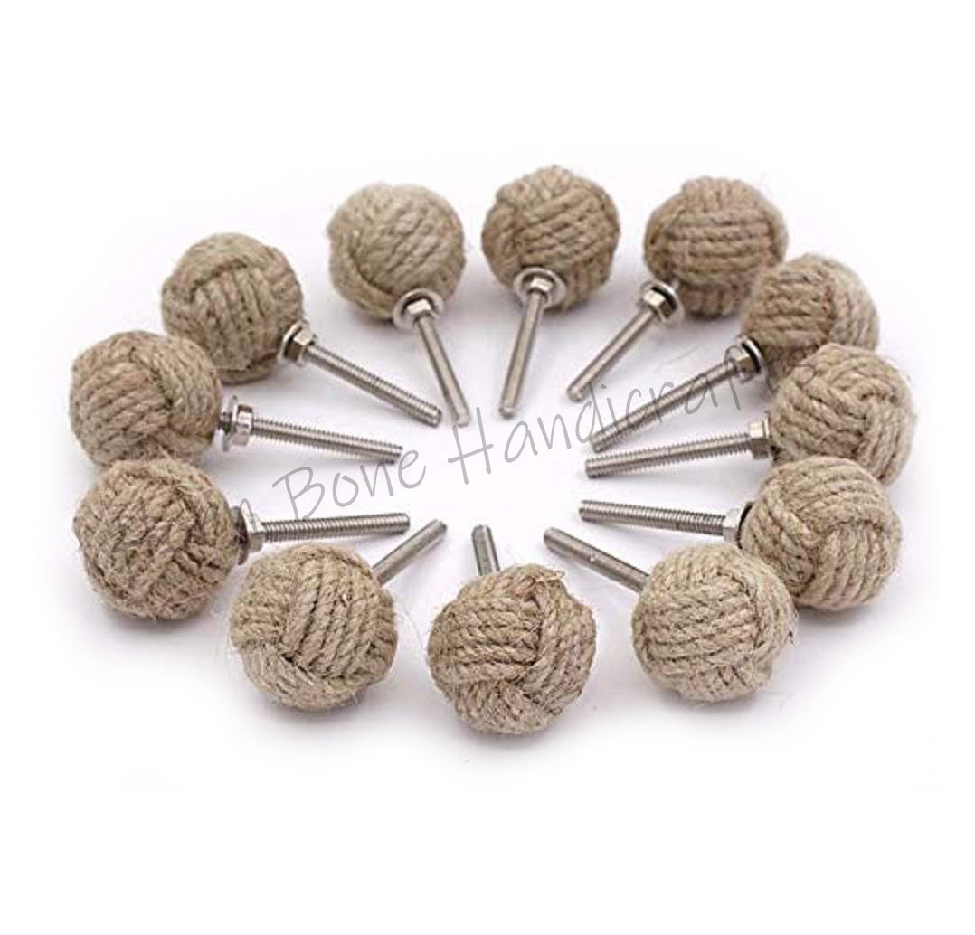 Jute Knot Drawer Knob Nautical Decor Jute Cabinet Handle Knob Jute Rope Shelves Drawer Knobs for Cupboard Rattan Dresser Konb