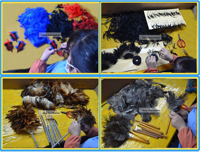 Dyed Chinese  black luxury plastic cleaning fluffy with wooden handle hen rooster coque feathers chicken feather duster for car