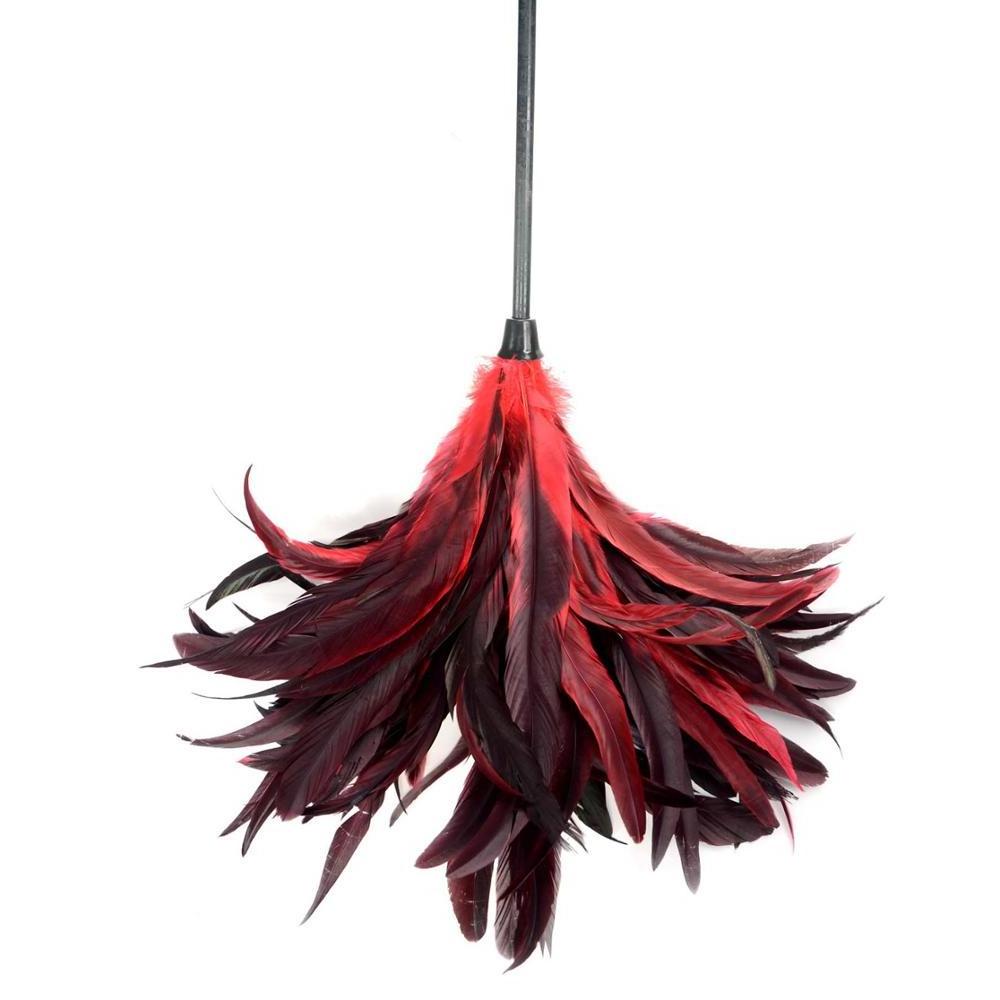 Dyed Chinese  black luxury plastic cleaning fluffy with wooden handle hen rooster coque feathers chicken feather duster for car