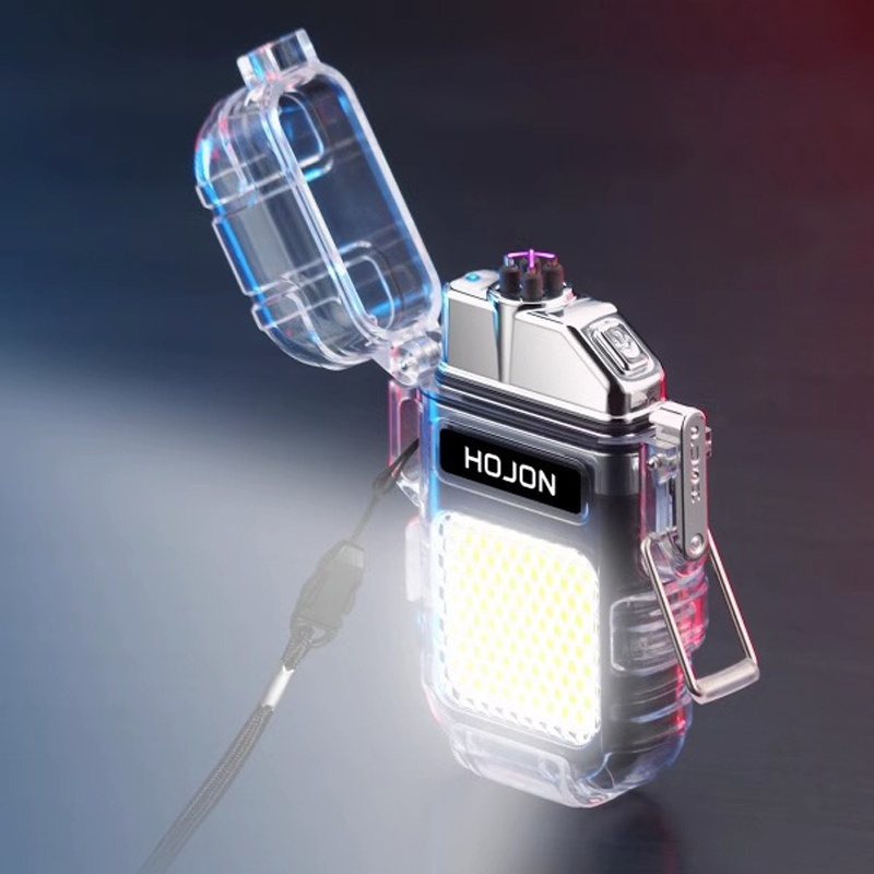 Custom LOGO Electronic lighter with light Rechargeable double arc lighter Transparent waterproof electronic lighter