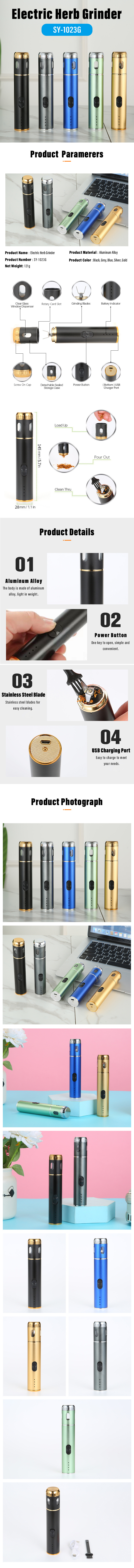 Wholesale Metal Portable Pen Grinder Aluminium Alloy Electric Herb Grinder USB Rechargeable Tobacco Grinder For Spice