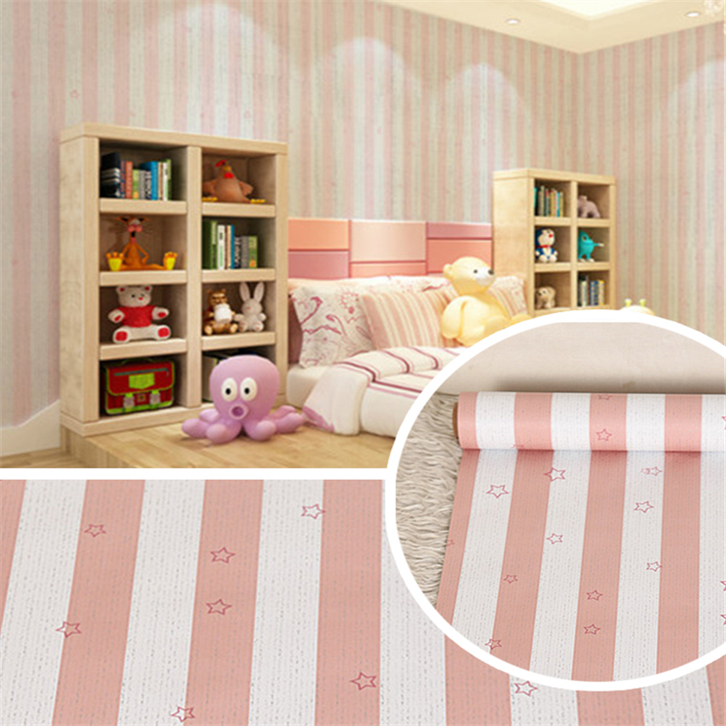 Wholesale peel and stick wallpaper pink stars wallpaper for kid bedroom decoration