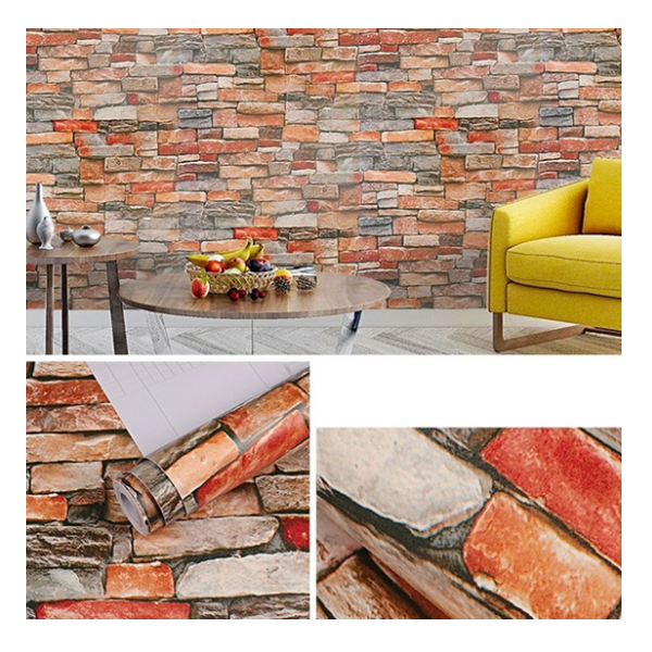 Washed Brick Grey And Rust Vinyl Peel Stick Wallpaper Roll Stone Wall PVC wallpaper adhesive 3d textured brick wallpaper