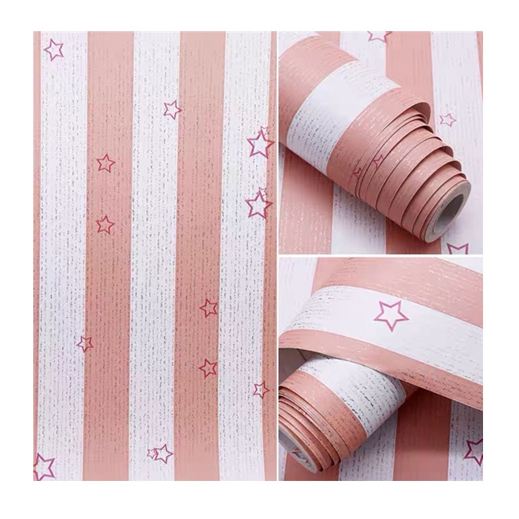 Wholesale peel and stick wallpaper pink stars wallpaper for kid bedroom decoration