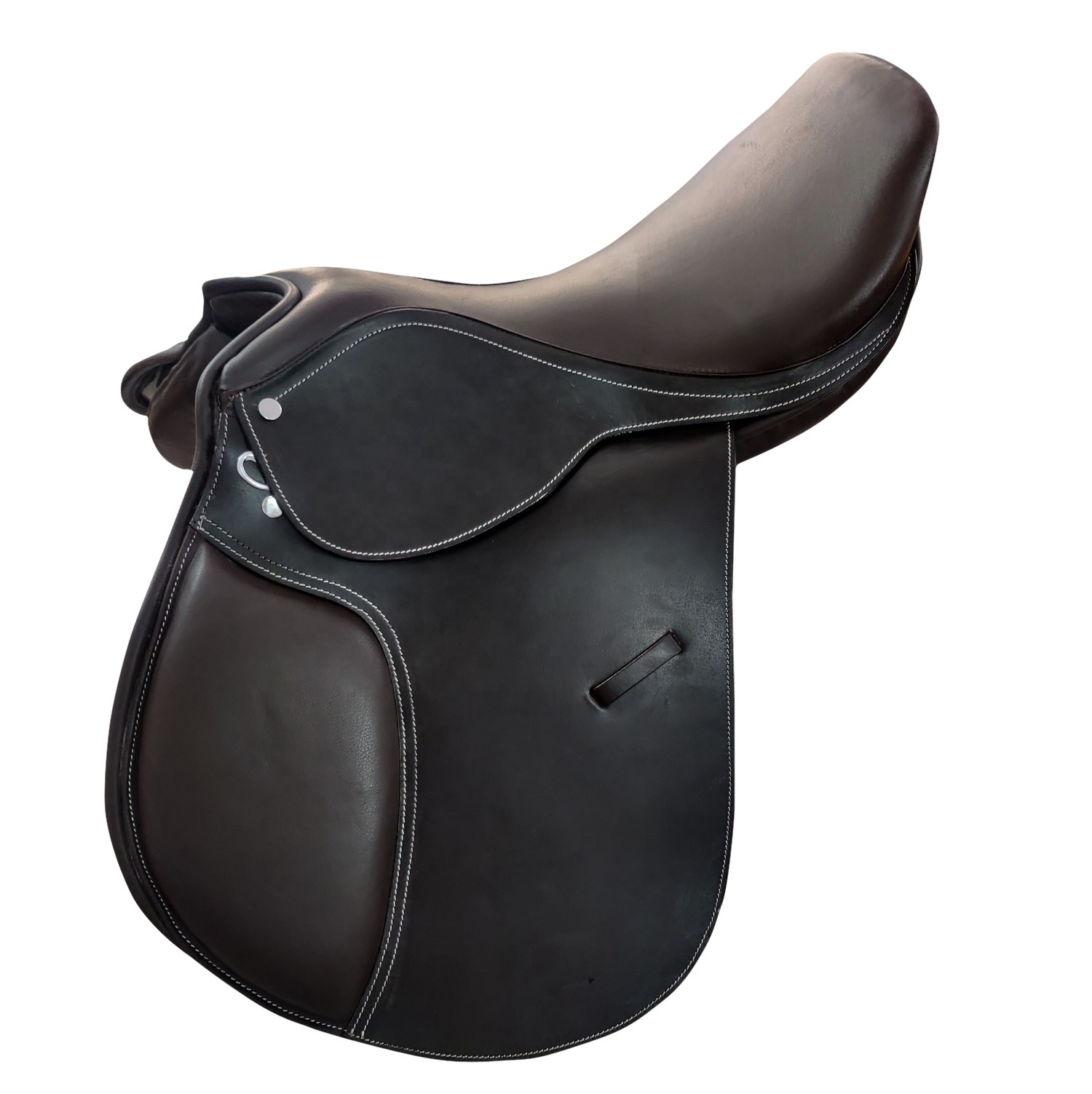 Brown Leather Dressage Saddle with White Stitch