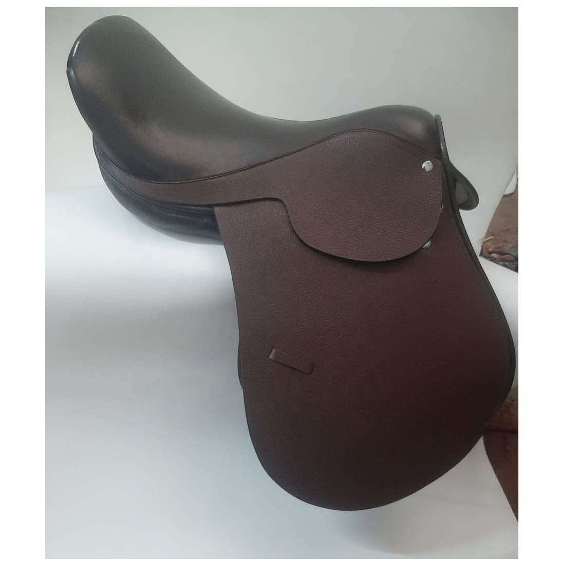 Brown Leather Dressage Saddle with White Stitch