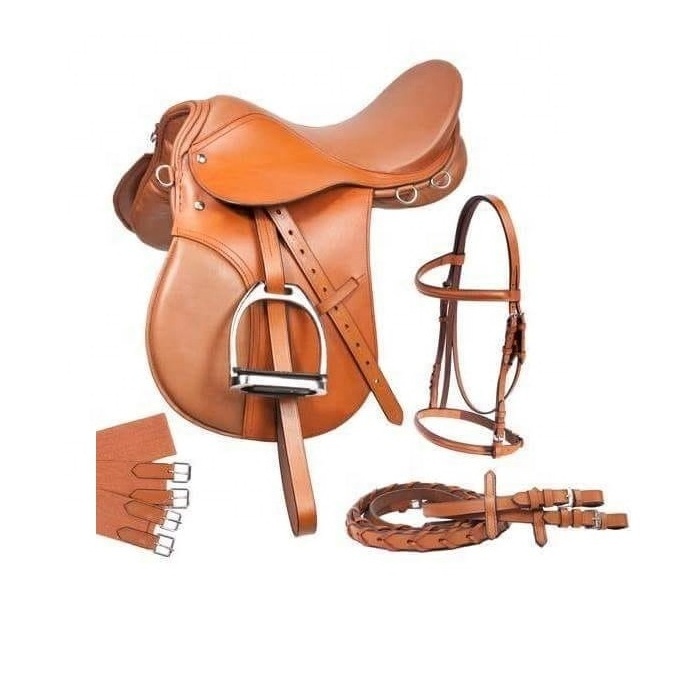 Brown Leather Dressage Saddle with White Stitch