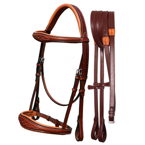 Top Quality Adjustable English Leather Horse Jumping Snaffle Bridle with Comfortable Reins from Indian Exporter & Supplier