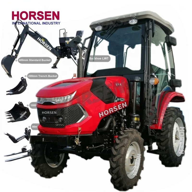 HORSEN China tractor 30hp  4 in one bucket with 4 ft slasher and pallet forks for sale made in china