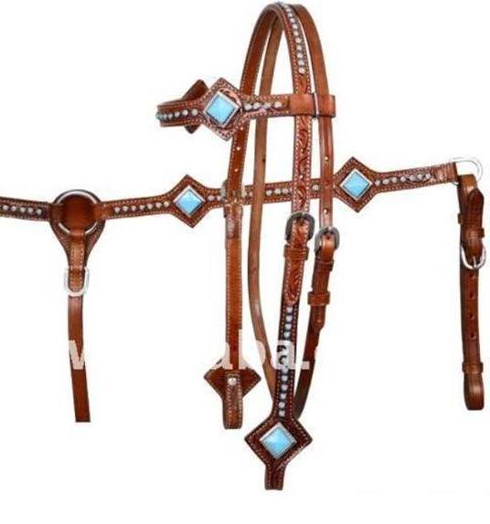 Custom Design High Quality Wholesale Head Stall Breast Collar set with reins DD Leather Used Western tack Set