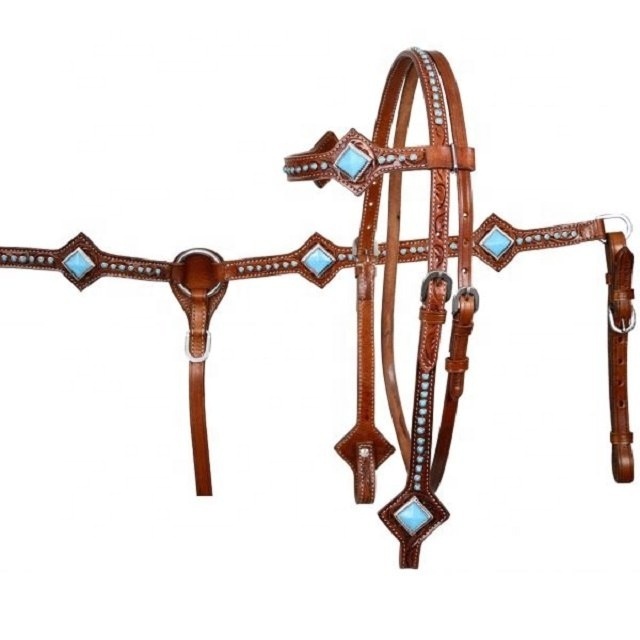 Custom Design High Quality Wholesale Head Stall Breast Collar set with reins DD Leather Used Western tack Set