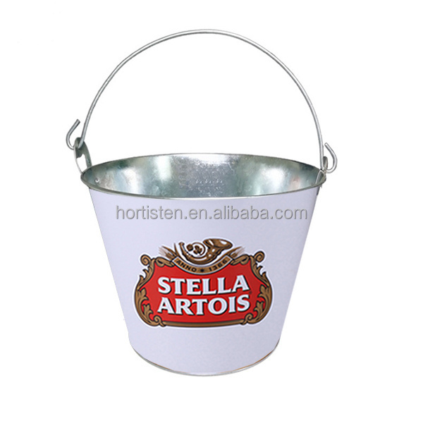 5L Custom logo beer cooler party  galvanized white metal ice bucket with handle for 6 bottle beer