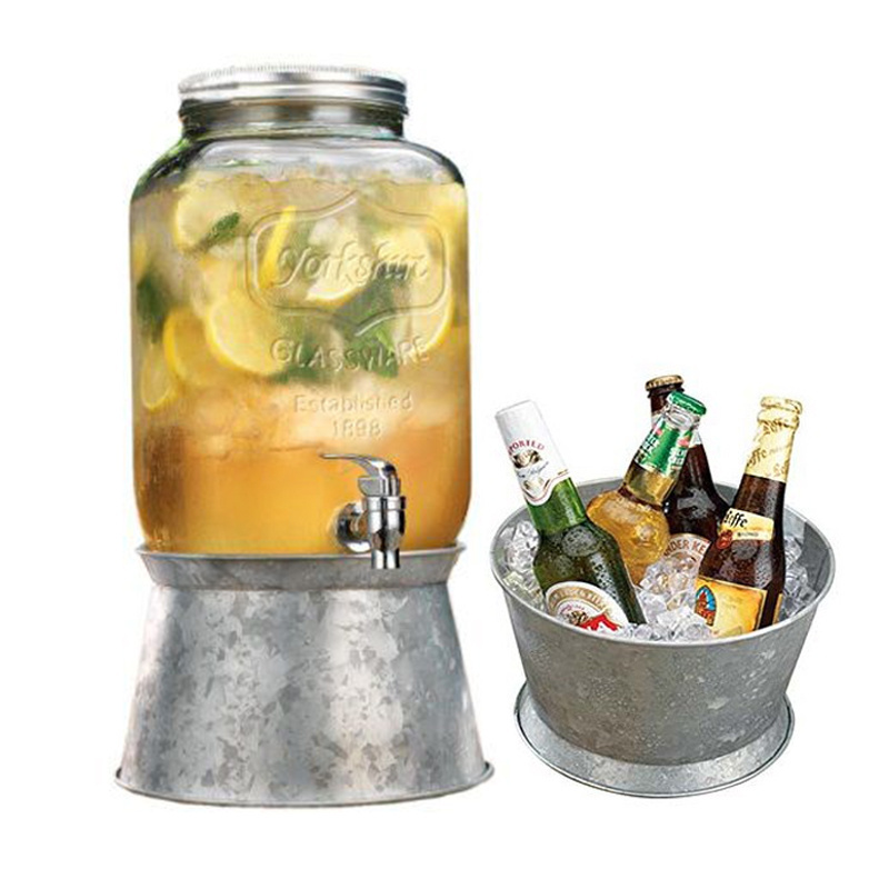 Galvanized Steel 1 Gallon Glass Drink Dispenser cooler cold large wholesale glass beverage dispenser