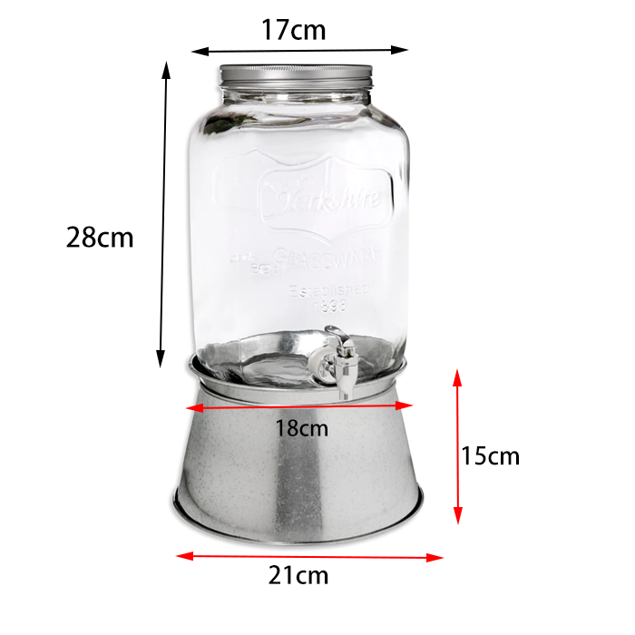 Galvanized Steel 1 Gallon Glass Drink Dispenser cooler cold large wholesale glass beverage dispenser