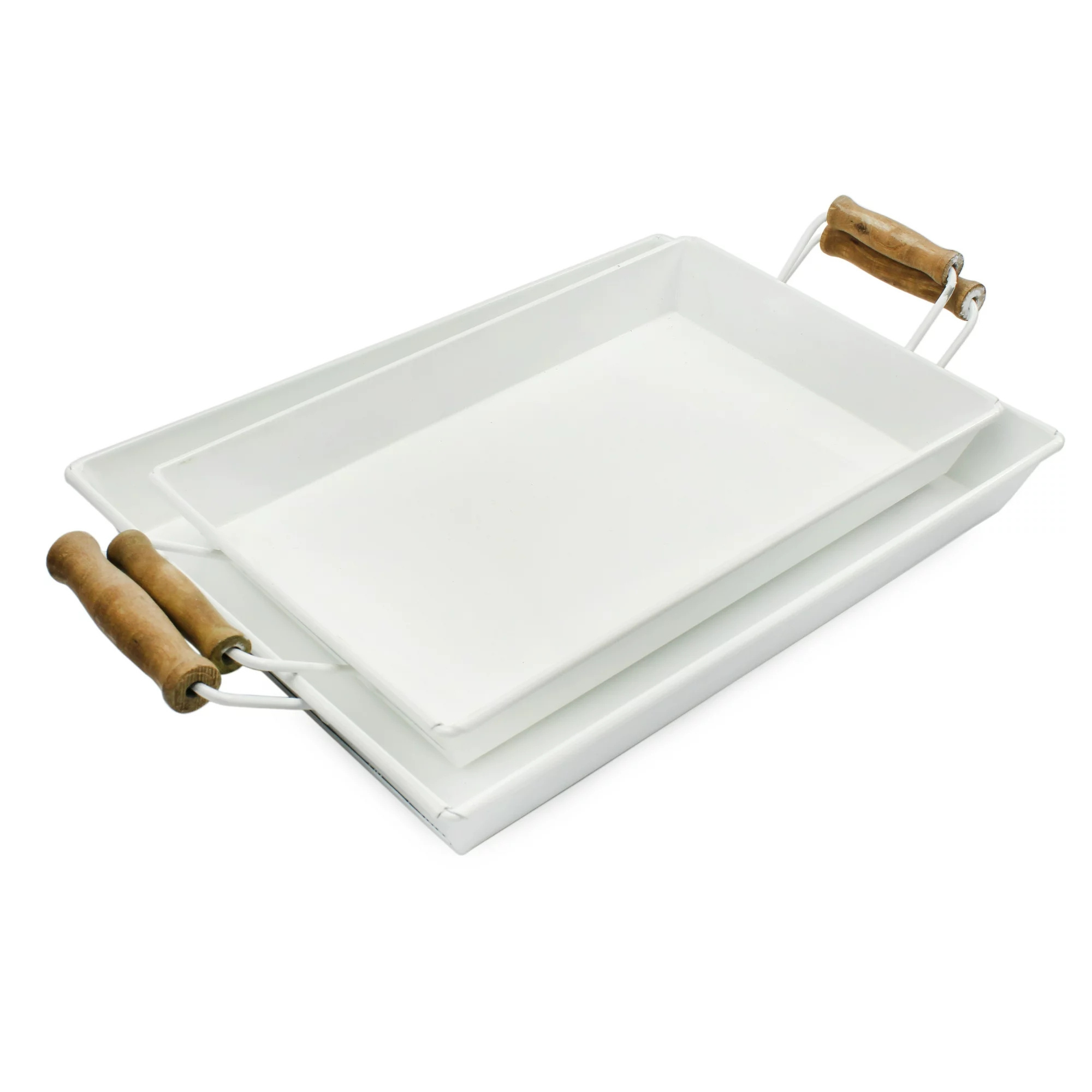 Home Rustic Trays Set of 2 Small Medium White Farmhouse Decor Rectangular Trays With Handles